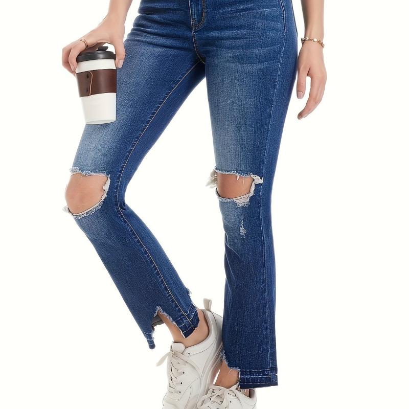 Distressed Ankle Length Jeans Women's Denim Jeans & Clothing