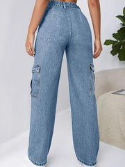 Flap Pockets Cargo Pants Loose Fit Non Stretch Y2K & Kpop Style Straight Jeans