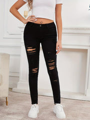 Ripped Holes Skinny Jeans Distressed Slim Fit High Stretch Denim Pants