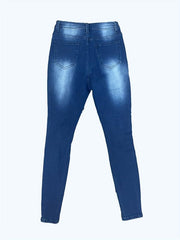 Ripped Holes Skinny Jeans Slim Fit Distressed Mid Stretch Denim Pants