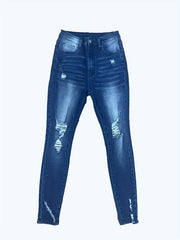 Ripped Holes Skinny Jeans Slim Fit Distressed Mid Stretch Denim Pants