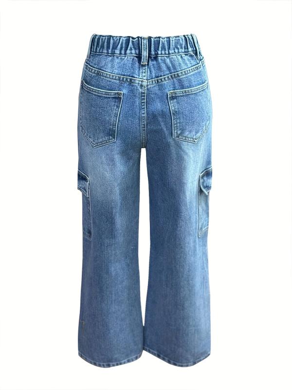 Cargo Pants Loose Fit Drawstring Elastic Waist Casual Straight Jeans