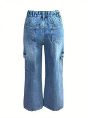 Cargo Pants Loose Fit Drawstring Elastic Waist Casual Straight Jeans