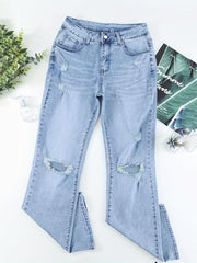 Casual Flare Jeans Knee Cut Distressed Bell Bottom Denim Pants Women's Jeans