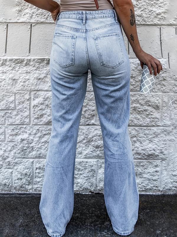 Casual Flare Jeans Knee Cut Distressed Bell Bottom Denim Pants Women's Jeans