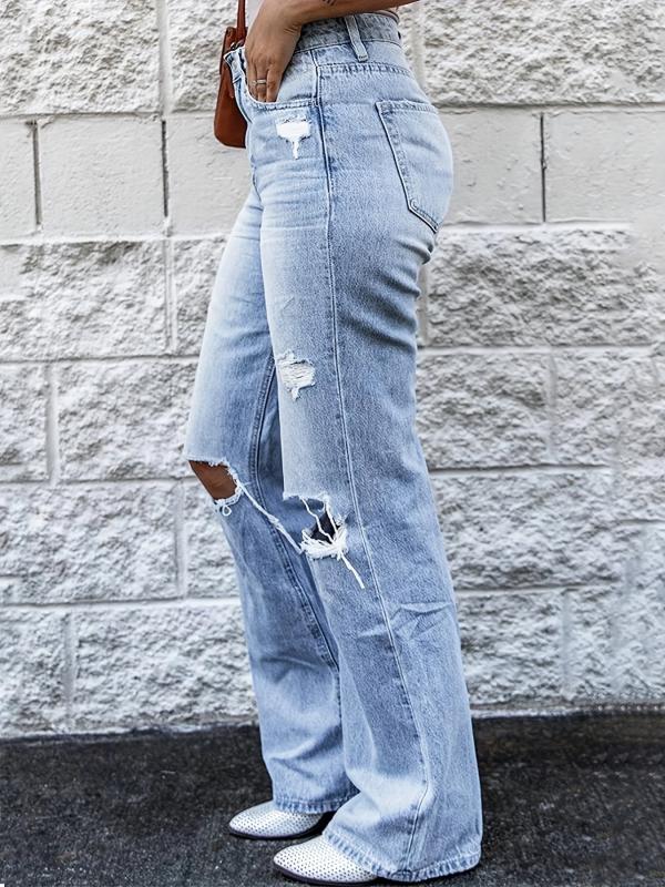 Casual Flare Jeans Knee Cut Distressed Bell Bottom Denim Pants Women's Jeans