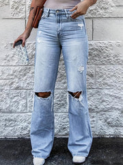 Casual Flare Jeans Knee Cut Distressed Bell Bottom Denim Pants Women's Jeans