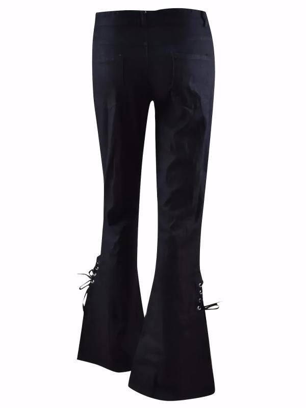 High Stretch Lace Up Side Bell Bottom Jeans Women's Denim