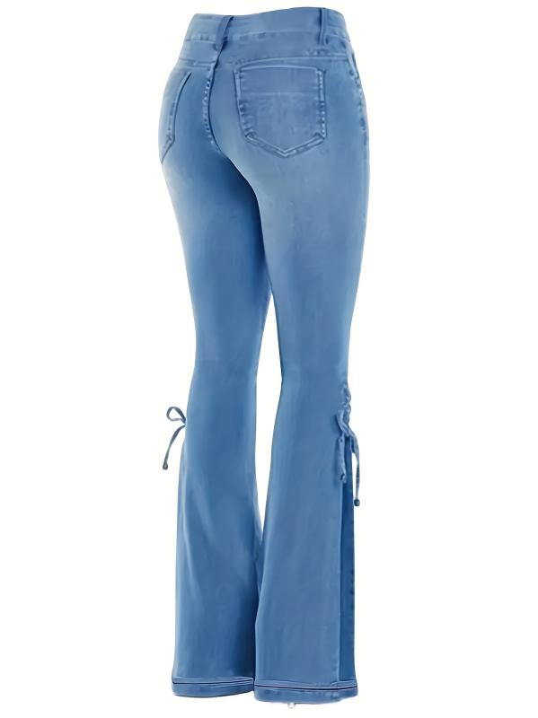 High Stretch Lace Up Side Bell Bottom Jeans Women's Denim