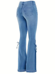 High Stretch Lace Up Side Bell Bottom Jeans Women's Denim