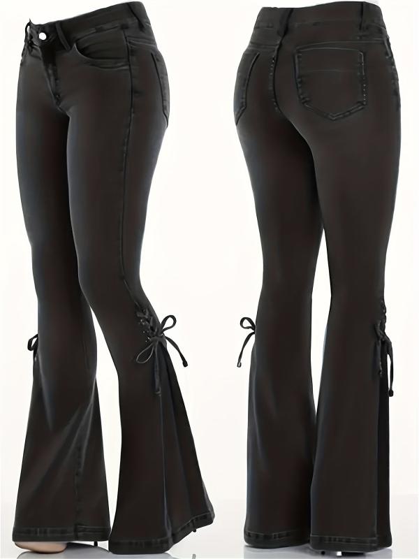High Stretch Lace Up Side Bell Bottom Jeans Women's Denim