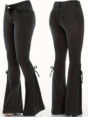 High Stretch Lace Up Side Bell Bottom Jeans Women's Denim