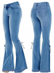 High Stretch Lace Up Side Bell Bottom Jeans Women's Denim