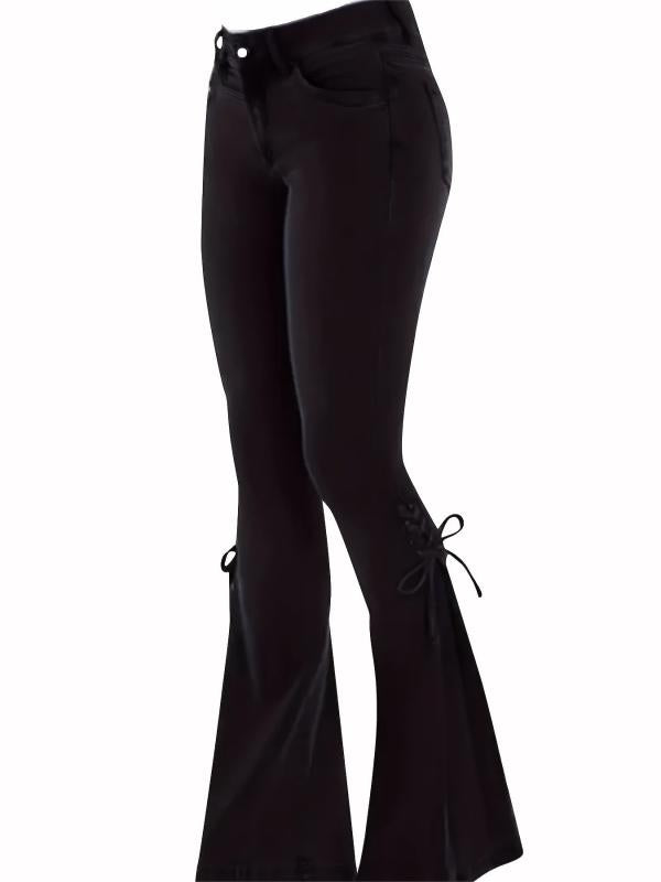 High Stretch Lace Up Side Bell Bottom Jeans Women's Denim