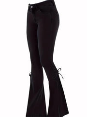 High Stretch Lace Up Side Bell Bottom Jeans Women's Denim