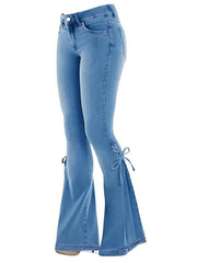 High Stretch Lace Up Side Bell Bottom Jeans Women's Denim