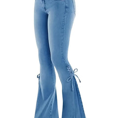 High Stretch Lace Up Side Bell Bottom Jeans Women's Denim