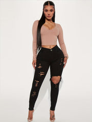 High Rise Distressed Skinny Jeans High Stretch