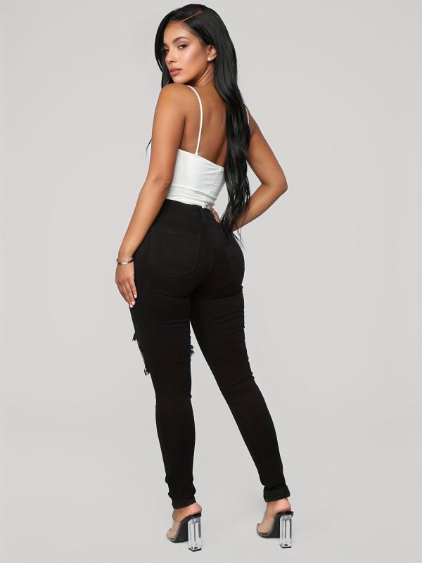 High Rise Distressed Skinny Jeans High Stretch