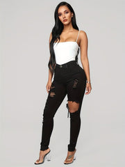 High Rise Distressed Skinny Jeans High Stretch