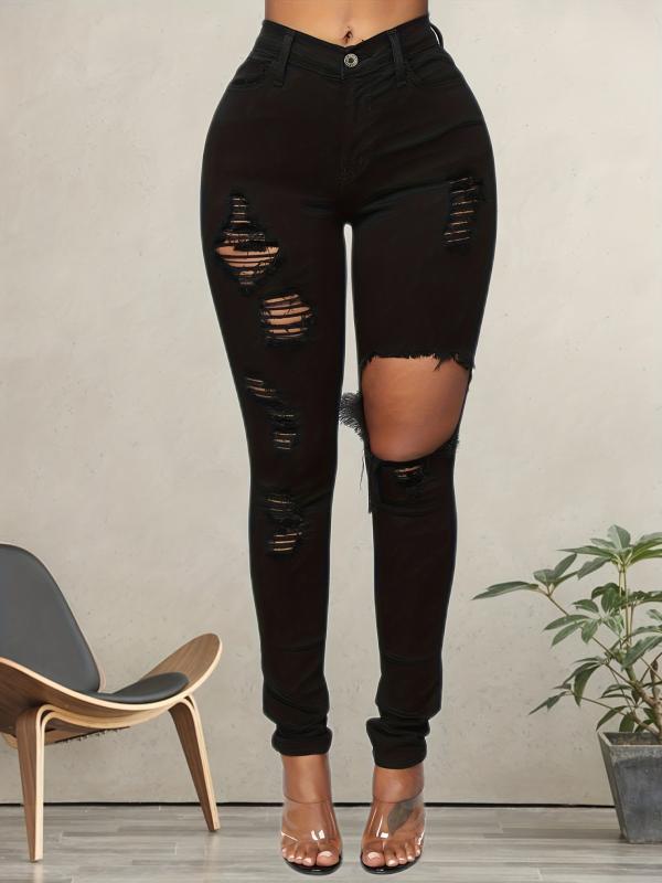 High Rise Distressed Skinny Jeans High Stretch