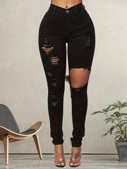 High Rise Distressed Skinny Jeans High Stretch