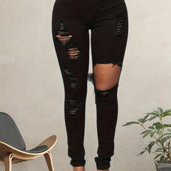 High Rise Distressed Skinny Jeans High Stretch