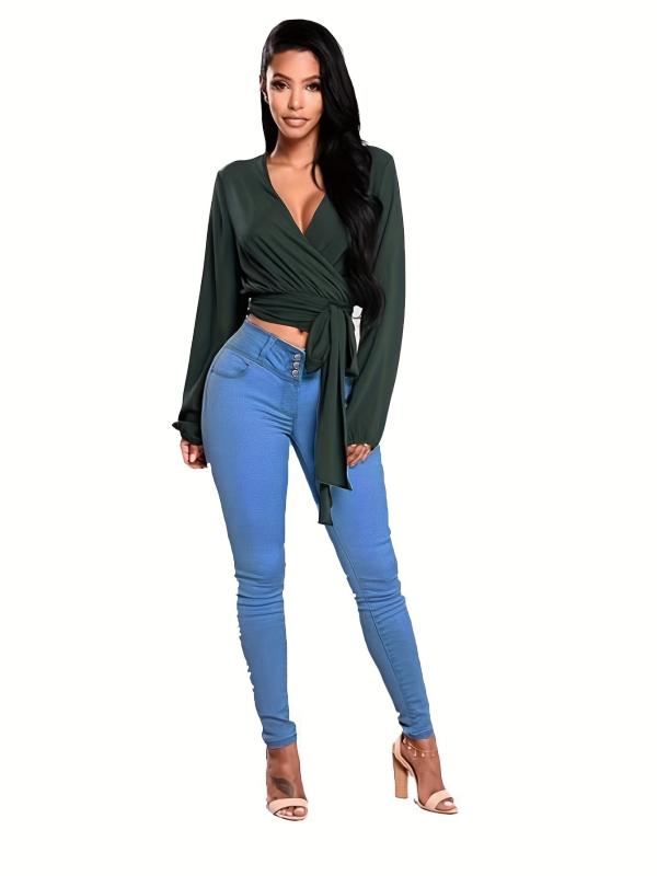 Slim Fit Skinny Jeans Mid Stretch Single Breasted Button Casual Denim Trousers