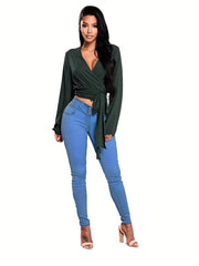 Slim Fit Skinny Jeans Mid Stretch Single Breasted Button Casual Denim Trousers
