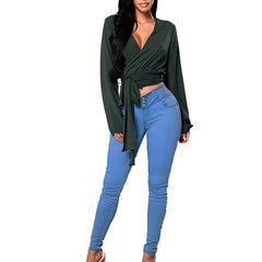 Slim Fit Skinny Jeans Mid Stretch Single Breasted Button Casual Denim Trousers