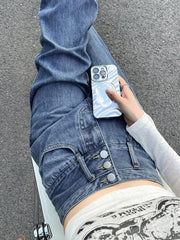 High Waist Straight Jeans Loose Fit Single Breasted Button Wide Legs Jeans