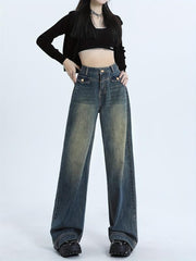 Women's High Waist Wide Leg Jeans Retro Style