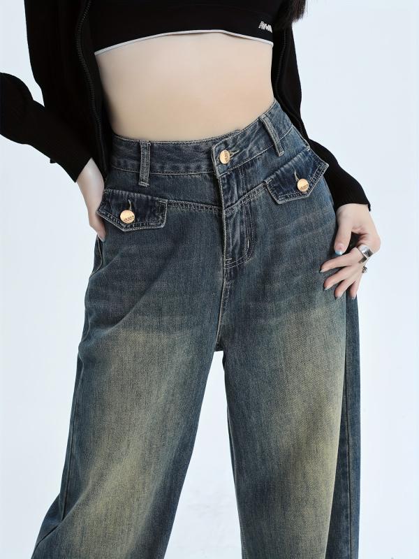 Women's High Waist Wide Leg Jeans Retro Style
