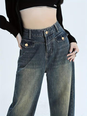 Women's High Waist Wide Leg Jeans Retro Style