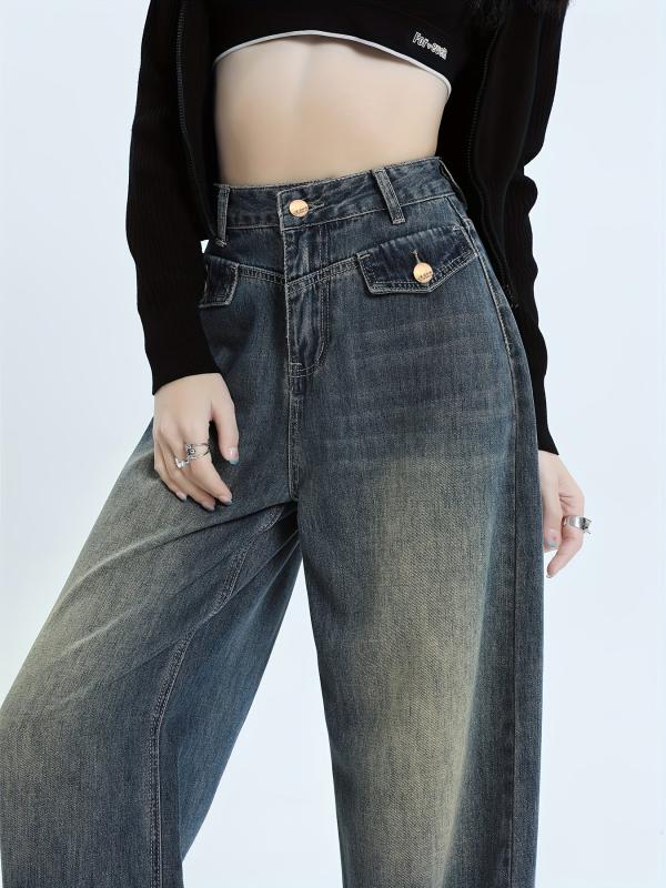 Women's High Waist Wide Leg Jeans Retro Style