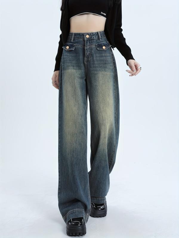 Women's High Waist Wide Leg Jeans Retro Style