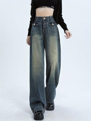 Women's High Waist Wide Leg Jeans Retro Style