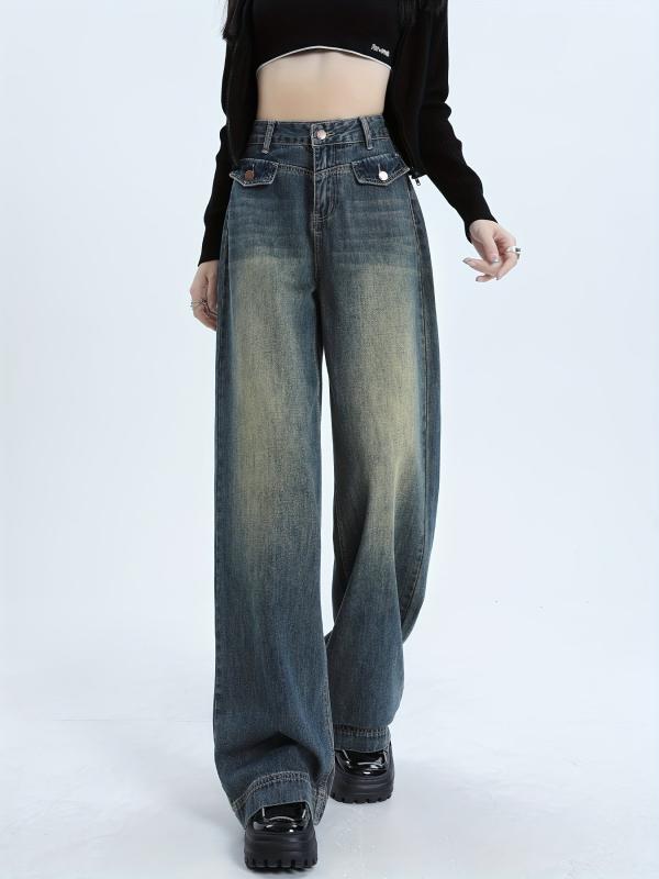 Women's High Waist Wide Leg Jeans Retro Style
