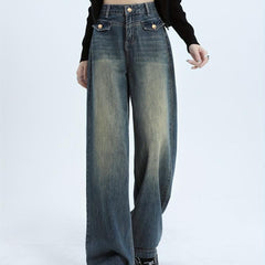 Women's High Waist Wide Leg Jeans Retro Style