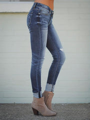 Women's Distressed Skinny Jeans High Stretch Denim Trousers