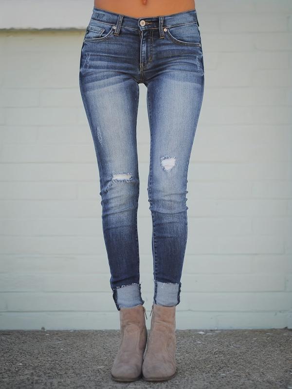 Women's Distressed Skinny Jeans High Stretch Denim Trousers