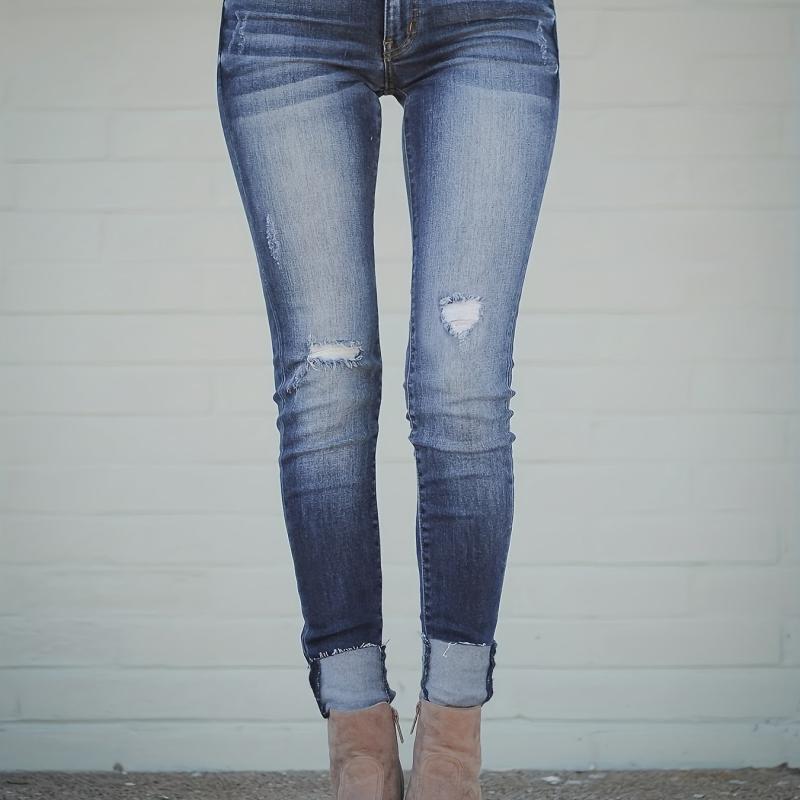 Women's Distressed Skinny Jeans High Stretch Denim Trousers
