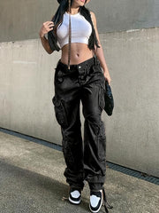 Cargo Denim Pants Loose Fit Non Stretch Y2K & Kpop Style
