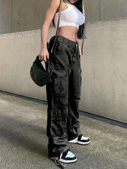 Cargo Denim Pants Loose Fit Non Stretch Y2K & Kpop Style