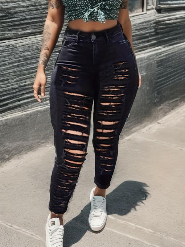 Distressed Mid Stretch Skinny Jeans Street Style