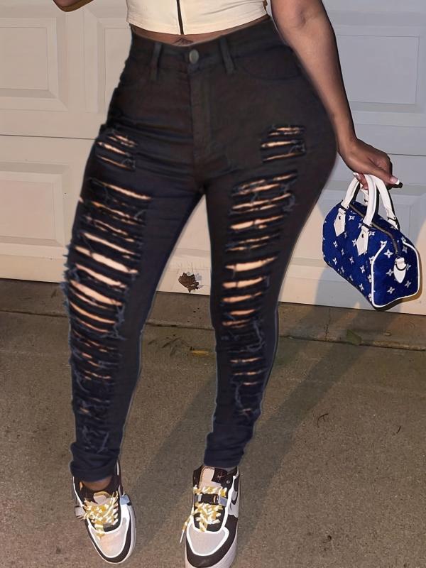 Distressed Mid Stretch Skinny Jeans Street Style