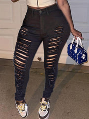 Distressed Mid Stretch Skinny Jeans Street Style