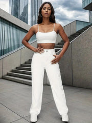 Flap Pockets Cargo Pants Loose Fit Non Stretch Y2K & Kpop Wide Legs Jeans