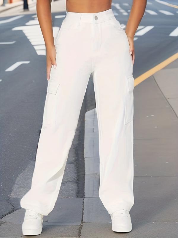 Flap Pockets Cargo Pants Loose Fit Non Stretch Y2K & Kpop Wide Legs Jeans