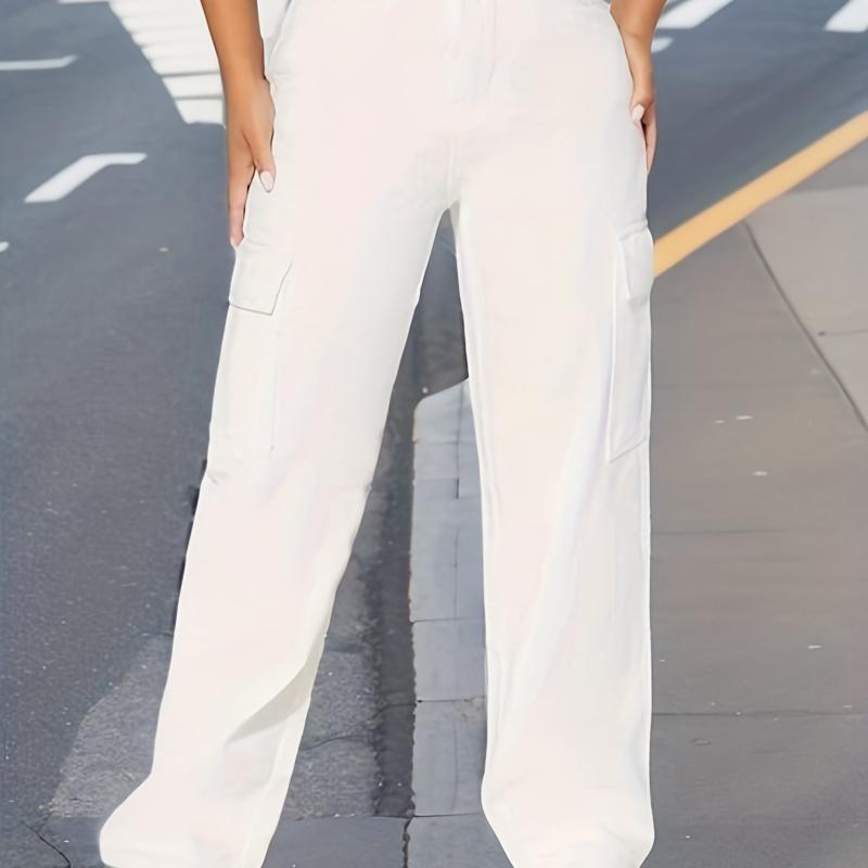 Flap Pockets Cargo Pants Loose Fit Non Stretch Y2K & Kpop Wide Legs Jeans